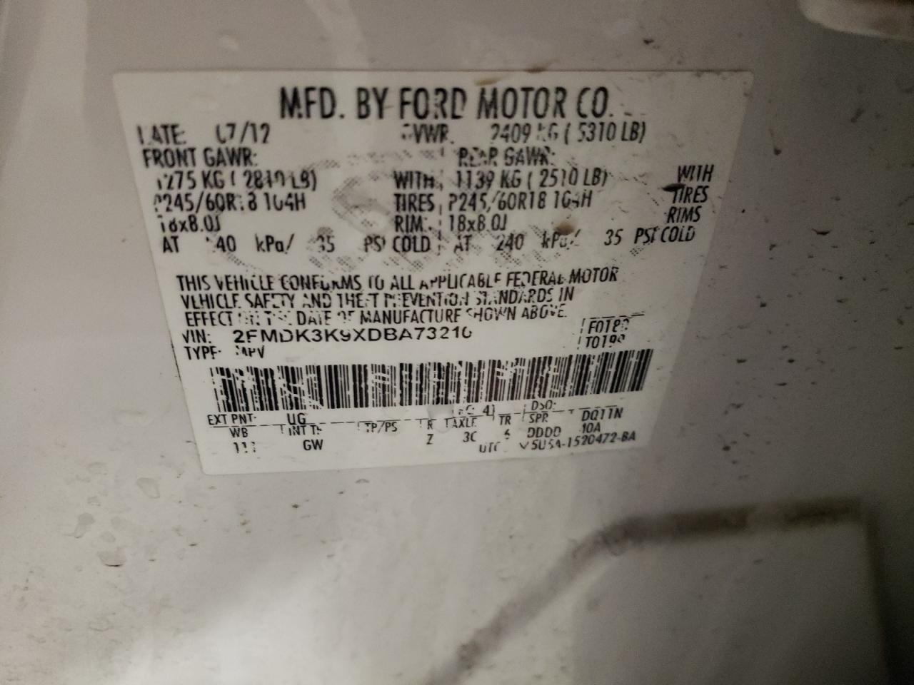 2FMDK3K9XDBA73210 2013 Ford Edge Limited