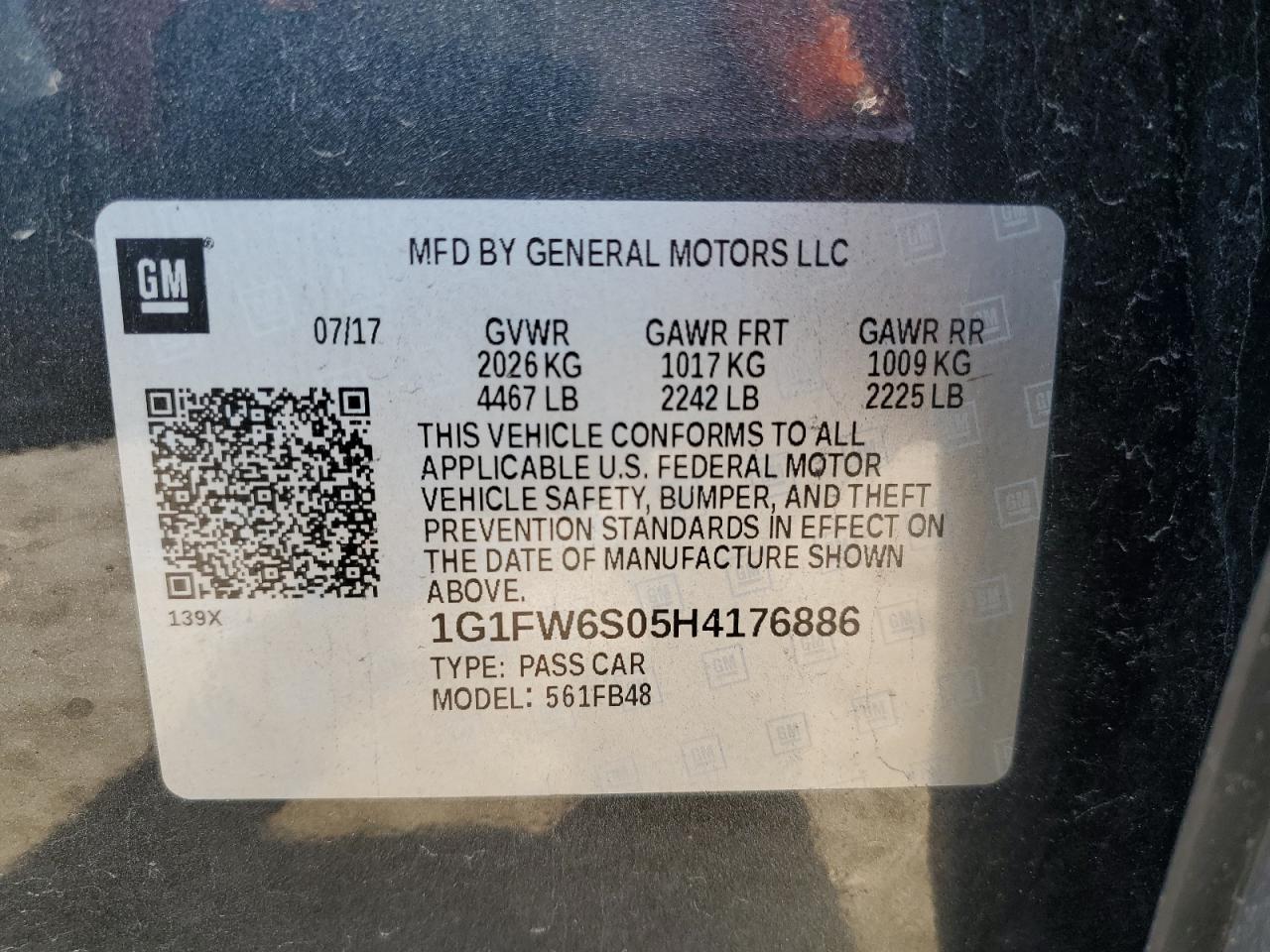 1G1FW6S05H4176886 2017 Chevrolet Bolt Ev Lt