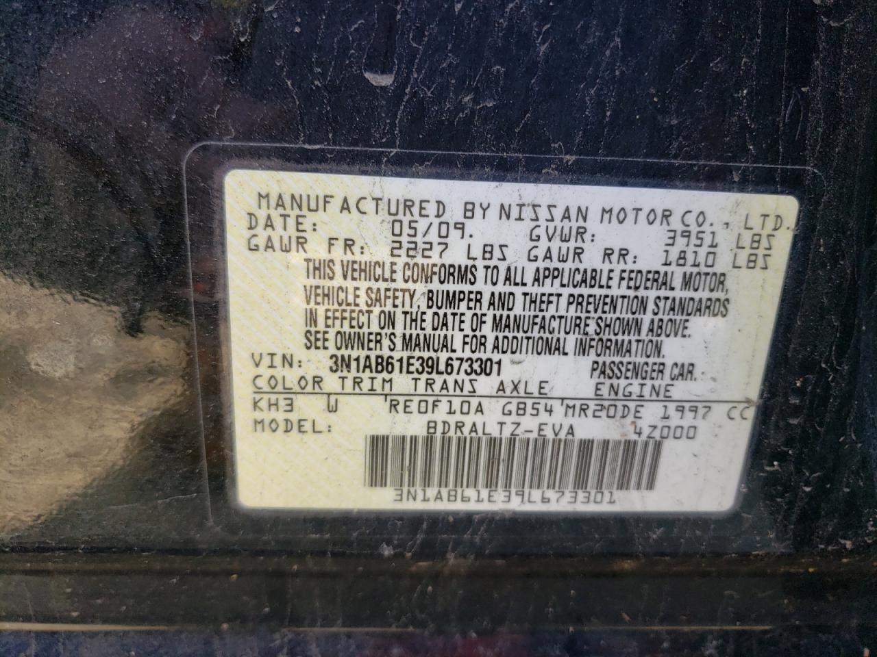 3N1AB61E39L673301 2009 Nissan Sentra 2.0