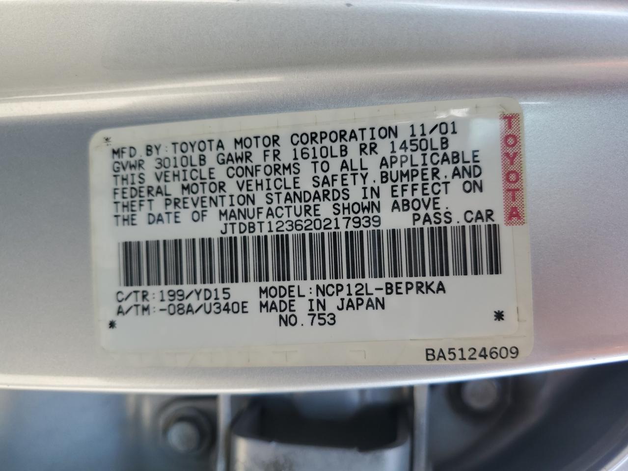JTDBT123620217939 2002 Toyota Echo