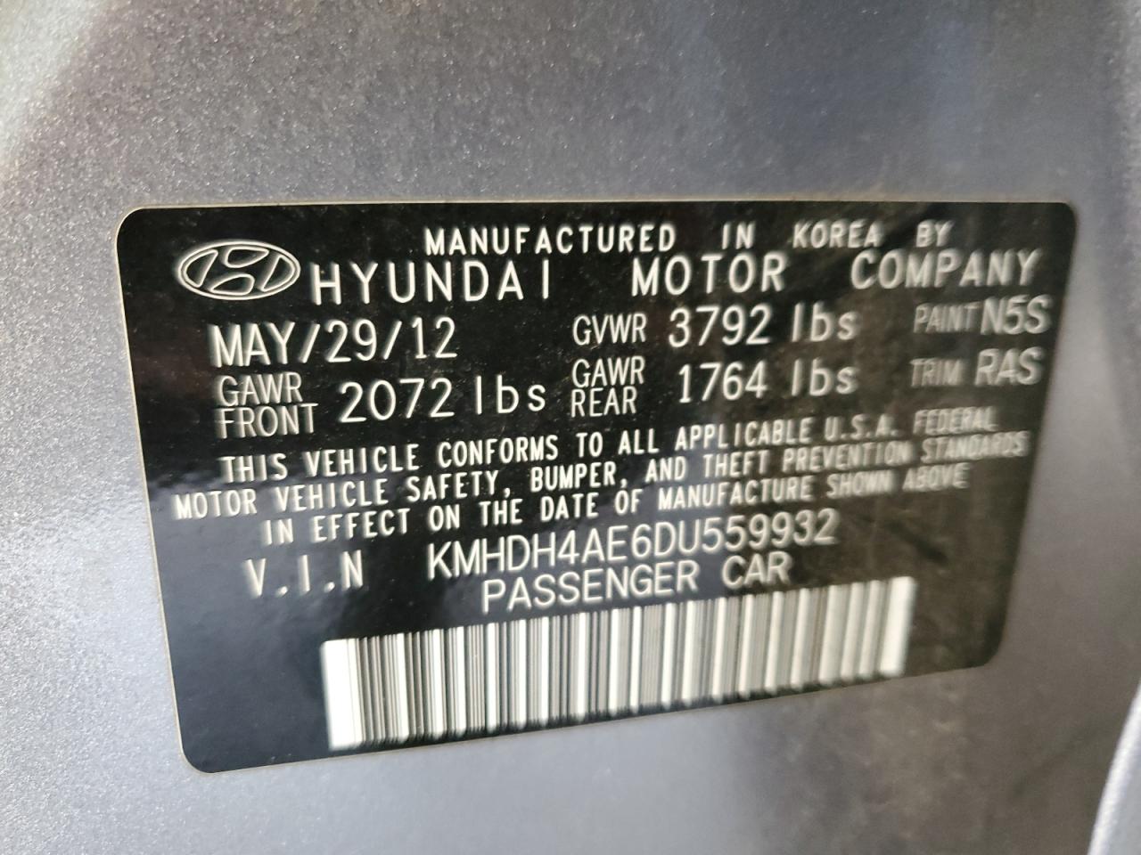 KMHDH4AE6DU559932 2013 Hyundai Elantra Gls