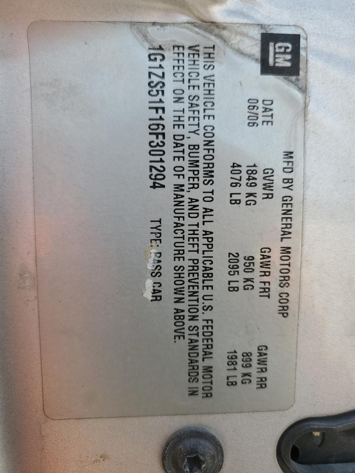 1G1ZS51F16F301294 2006 Chevrolet Malibu Ls