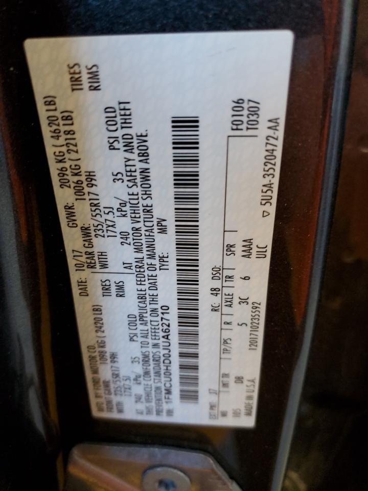 1FMCU0HD0JUA62710 FORD ESCAPE 2018