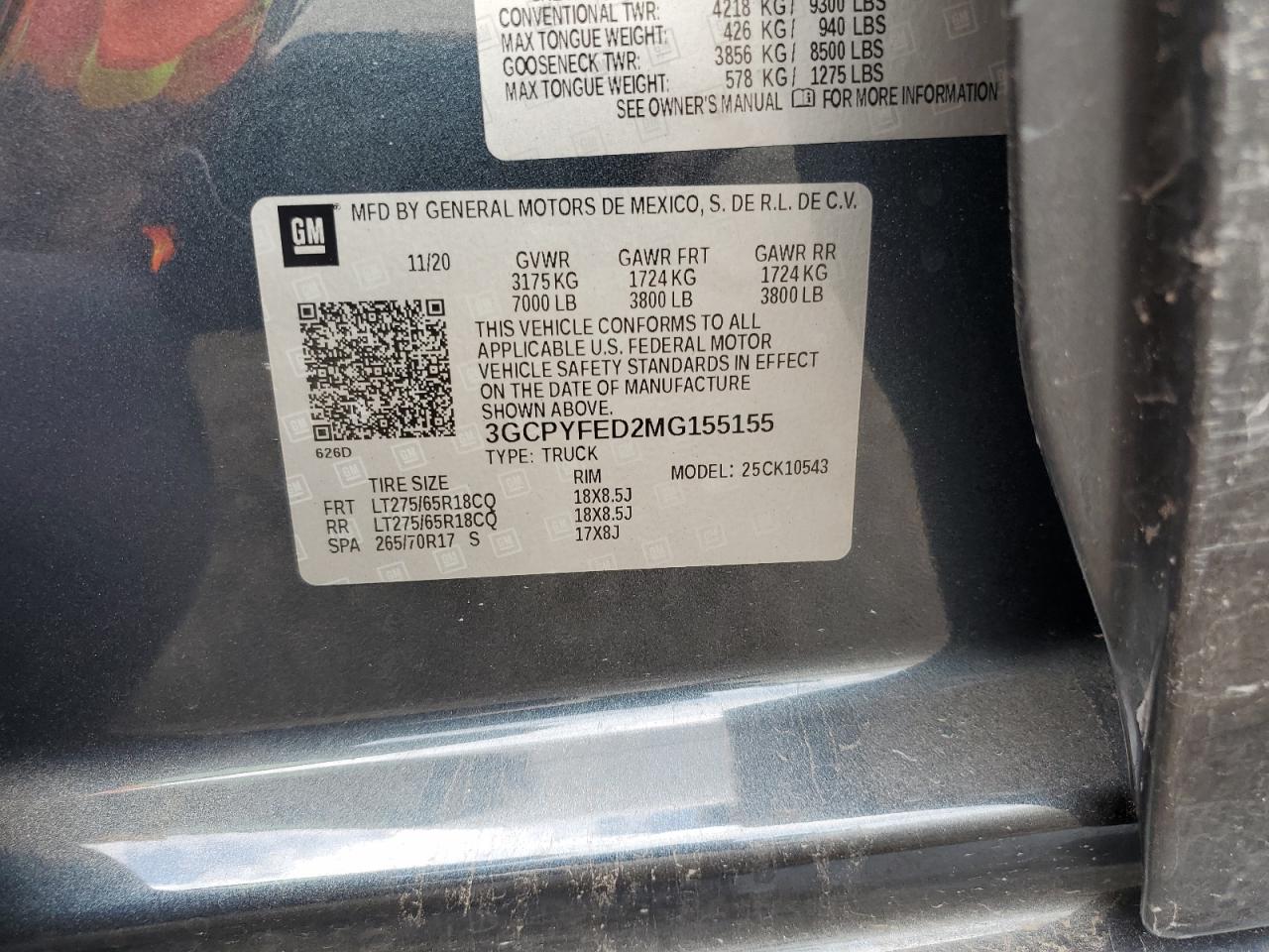 3GCPYFED2MG155155 CHEVROLET ALL Models 2021