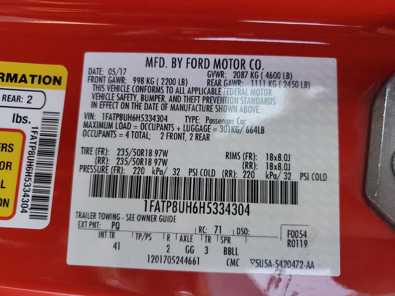 1FATP8UH6H5334304 FORD ALL Models 2017