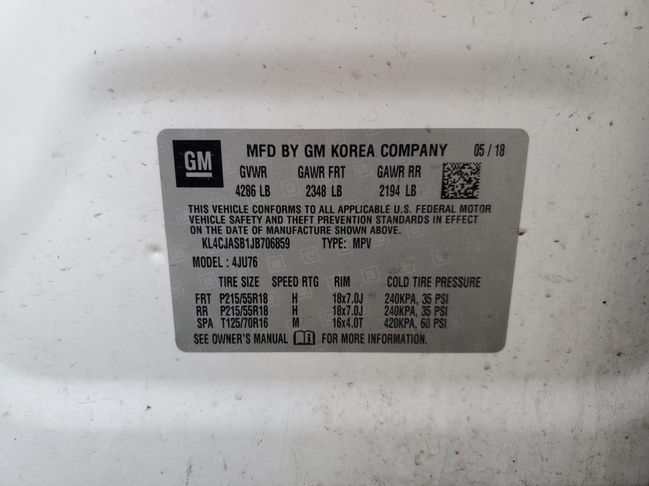 KL4CJASB1JB706859 2018 Buick Encore Preferred