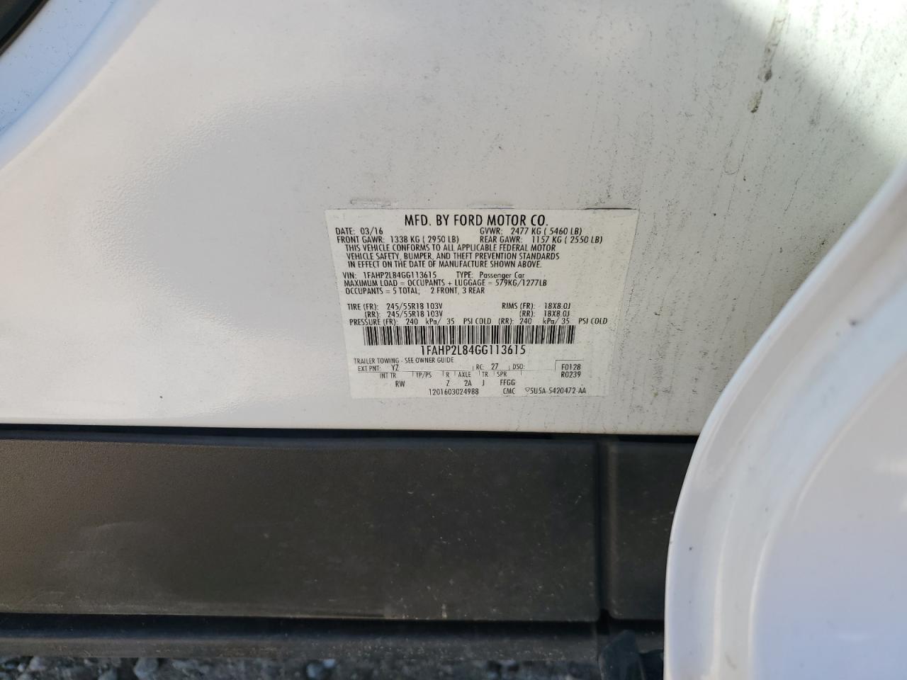 1FAHP2L84GG113615 FORD TAURUS 2016