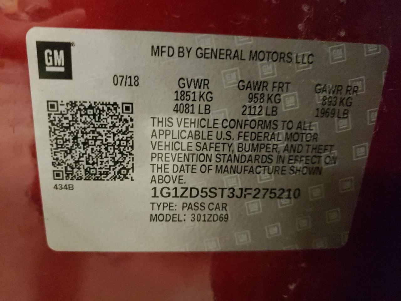 1G1ZD5ST3JF275210 CHEVROLET MALIBU 2018