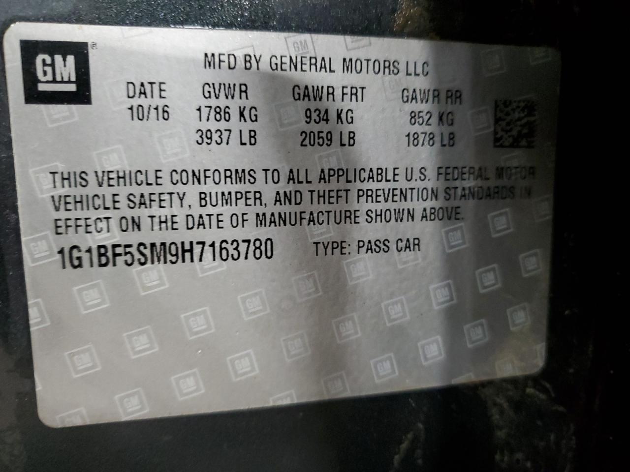 1G1BF5SM9H7163780 CHEVROLET CRUZE 2017