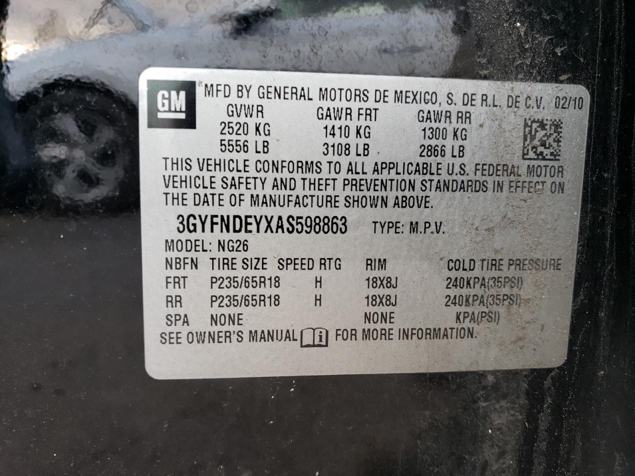 3GYFNDEYXAS598863 2010 Cadillac Srx Luxury Collection