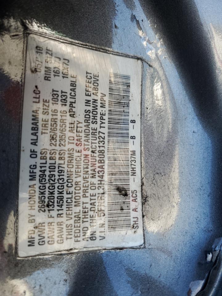 5FNRL3H43AB081327 2010 Honda Odyssey Ex