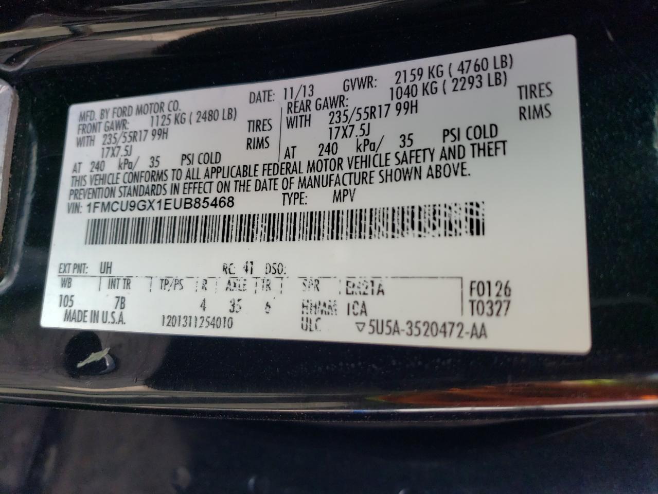 1FMCU9GX1EUB85468 2014 Ford Escape Se