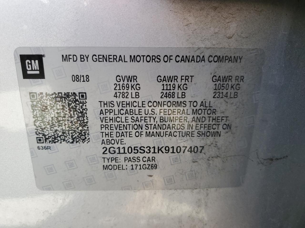 2G1105S31K9107407 2019 Chevrolet Impala Premier