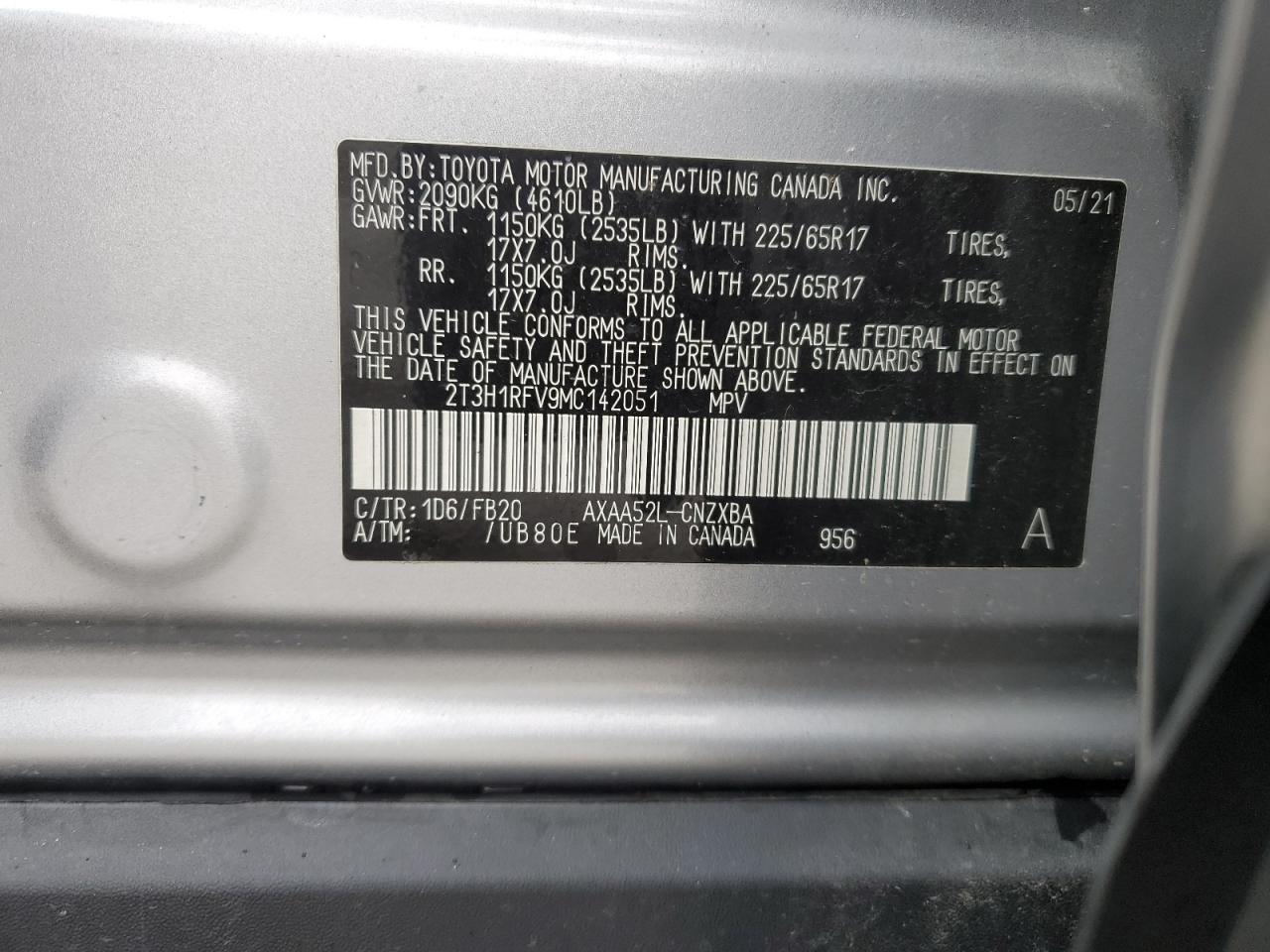 2T3H1RFV9MC142051 TOYOTA RAV4 2021
