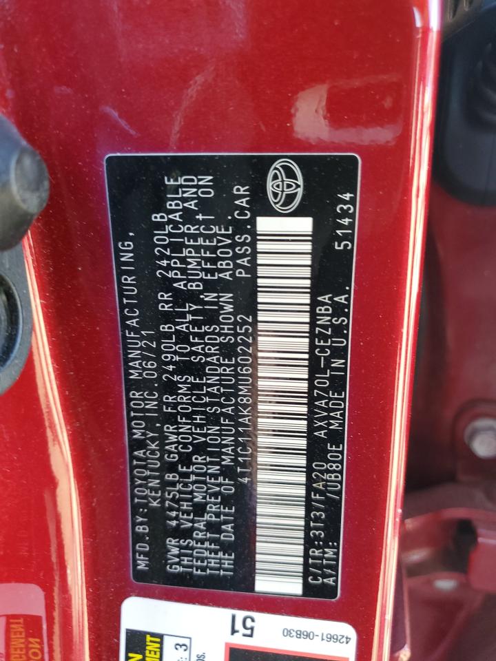 4T1C11AK8MU602252 TOYOTA CAMRY 2021