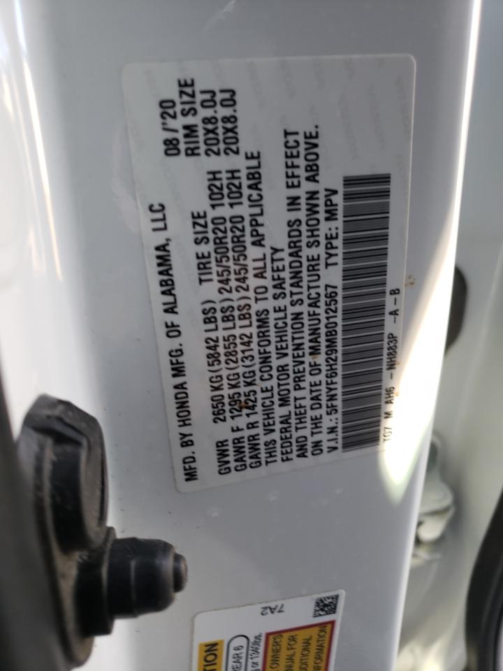 5FNYF6H29MB012567 HONDA PILOT 2021