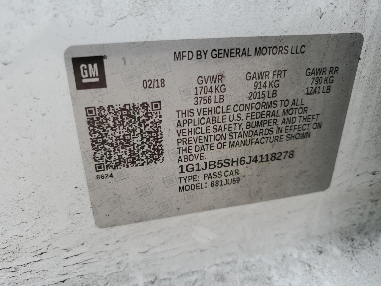 1G1JB5SH6J4118278 CHEVROLET SONIC 2018