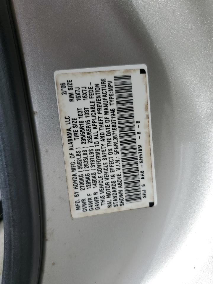 5FNRL38716B071946 2006 Honda Odyssey Exl