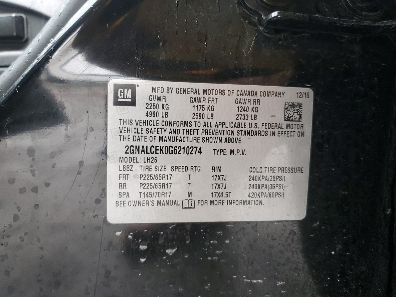 2GNALCEK0G6210274 CHEVROLET EQUINOX 2016