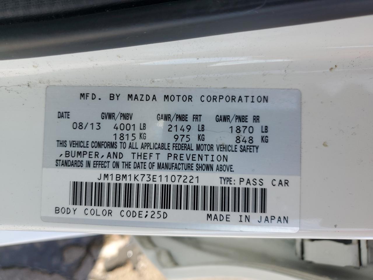 JM1BM1K73E1107221 2014 Mazda 3 Sport