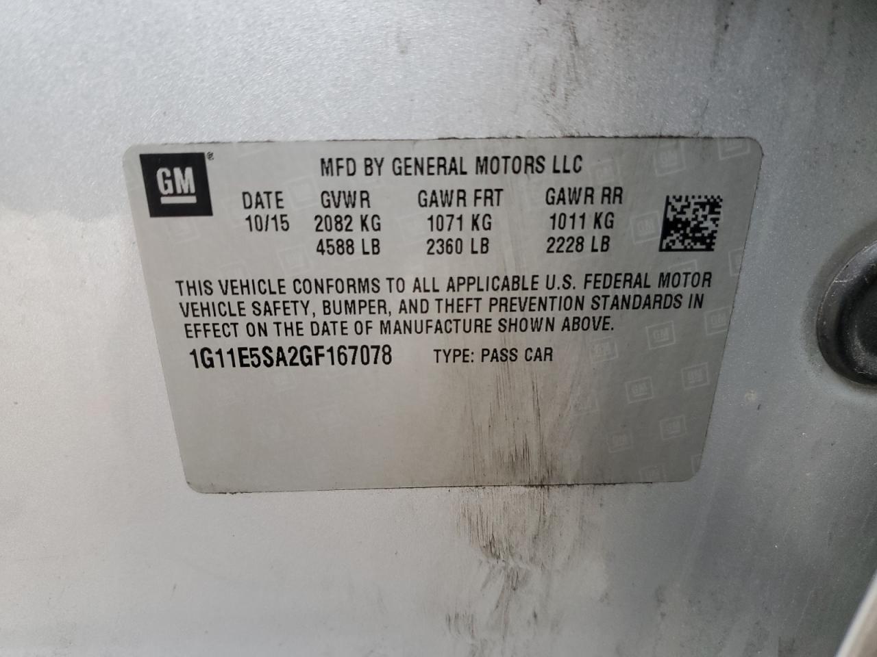 1G11E5SA2GF167078 CHEVROLET MALIBU 2016