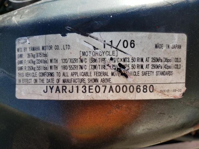 2007 YAMAHA FZ6 SHG JYARJ13E07A000680