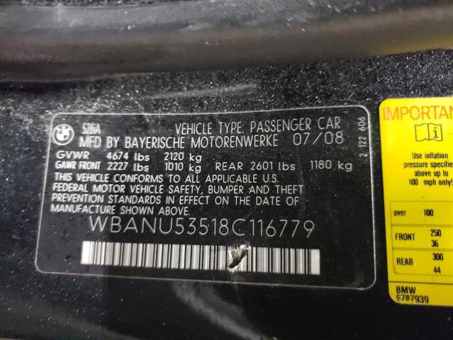2008 BMW 528 I VIN: WBANU53518C116779 Lot: 49038094
