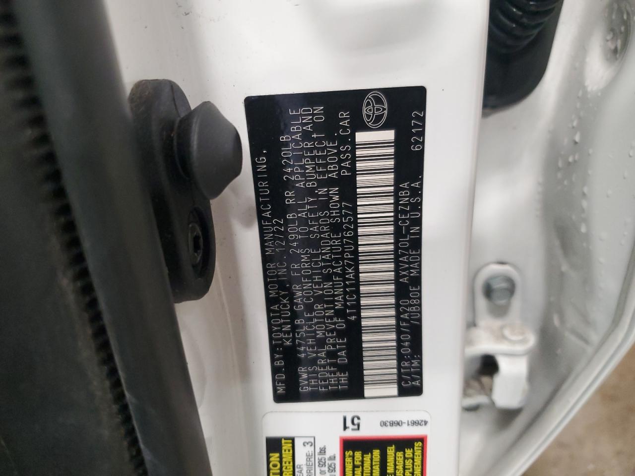 4T1C11AK7PU762577 TOYOTA CAMRY 2023
