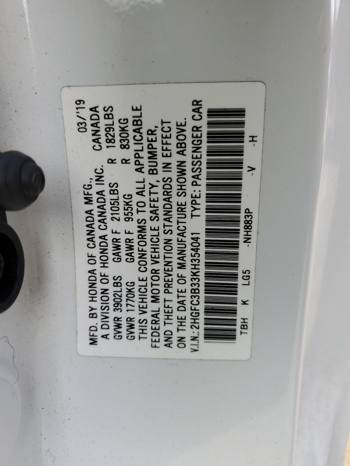2HGFC3B33KH354041 HONDA CIVIC 2019
