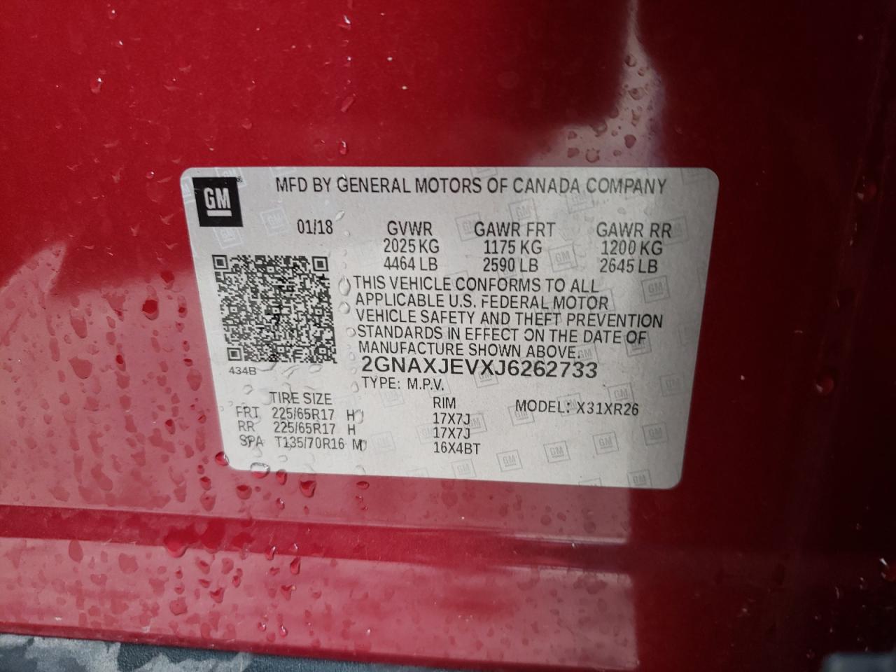 2GNAXJEVXJ6262733 CHEVROLET EQUINOX 2018