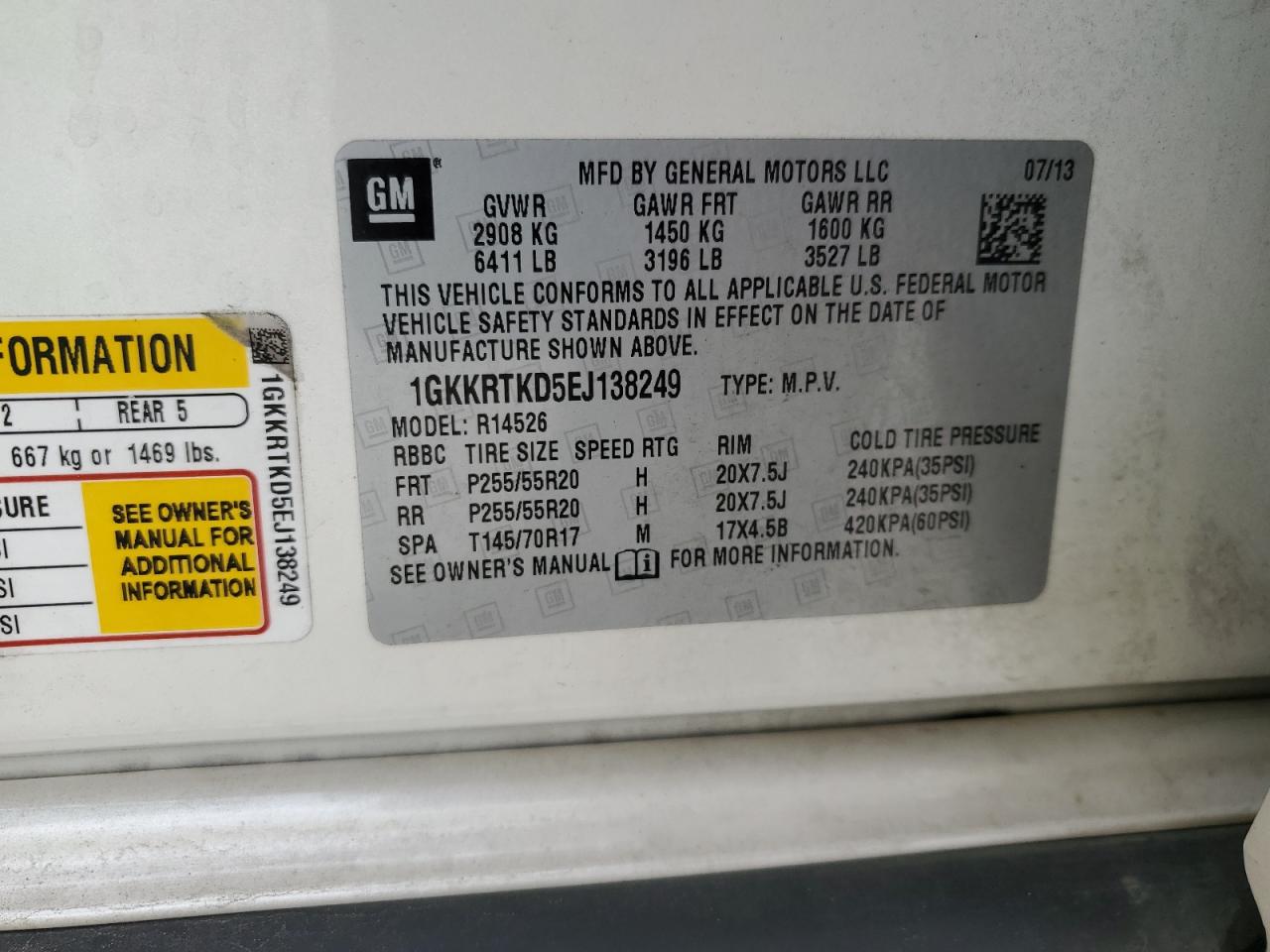 1GKKRTKD5EJ138249 2014 GMC Acadia Denali