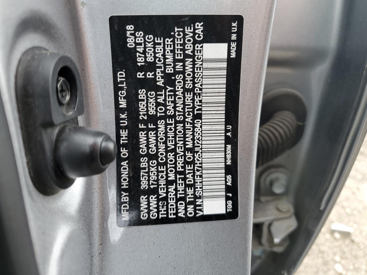 SHHFK7H25JU235840 HONDA CIVIC 2018