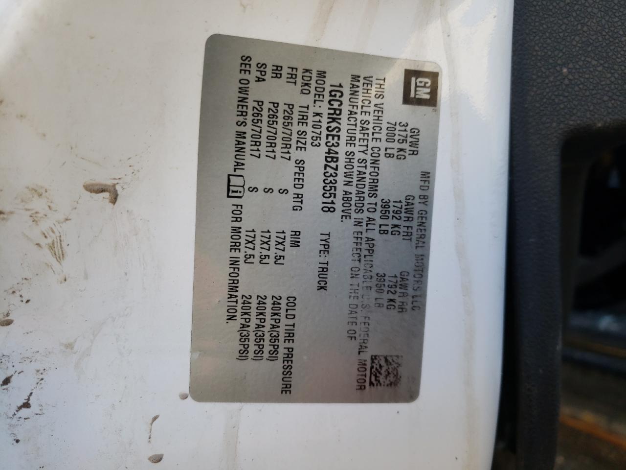 1GCRKSE34BZ335518 2011 Chevrolet Silverado K1500 Lt