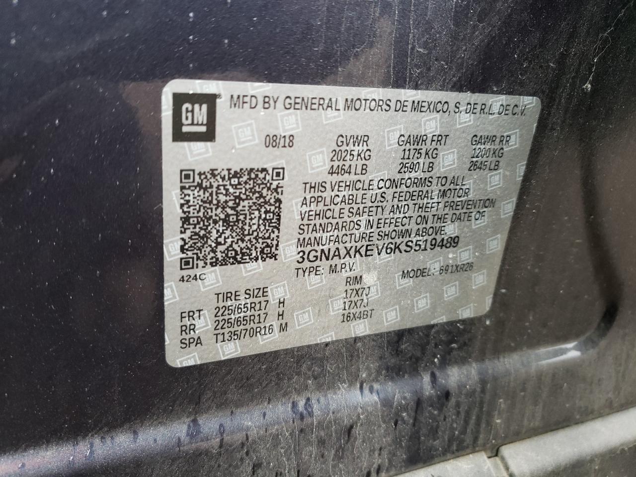3GNAXKEV6KS519489 CHEVROLET EQUINOX 2019
