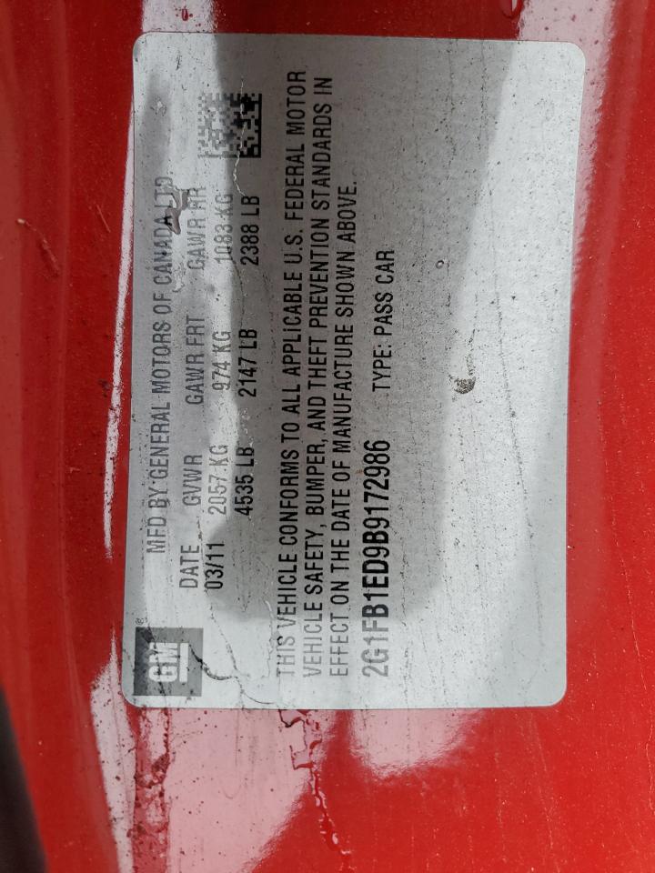 2G1FB1ED9B9172986 2011 Chevrolet Camaro Lt