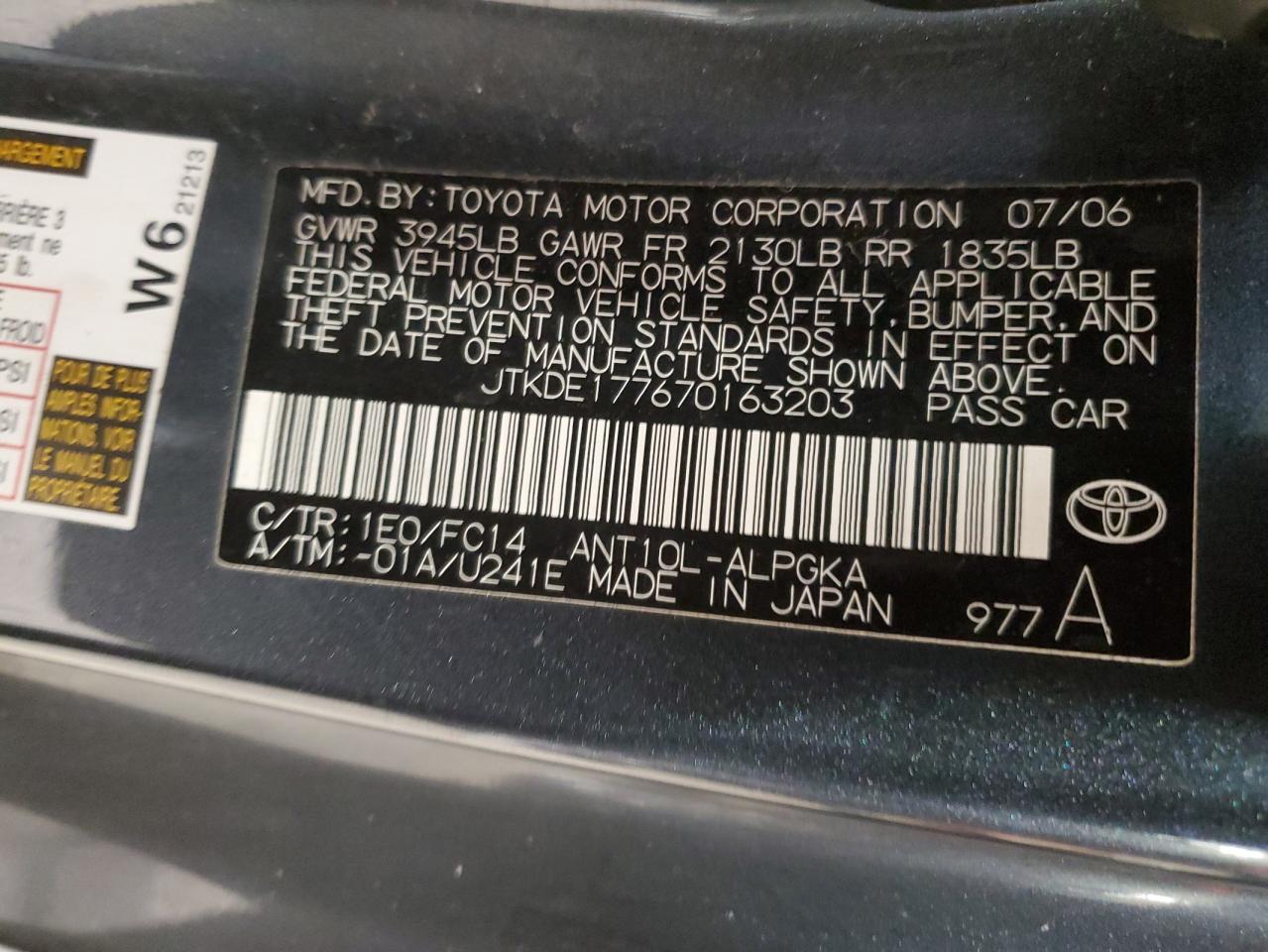 JTKDE177670163203 2007 Toyota Scion Tc