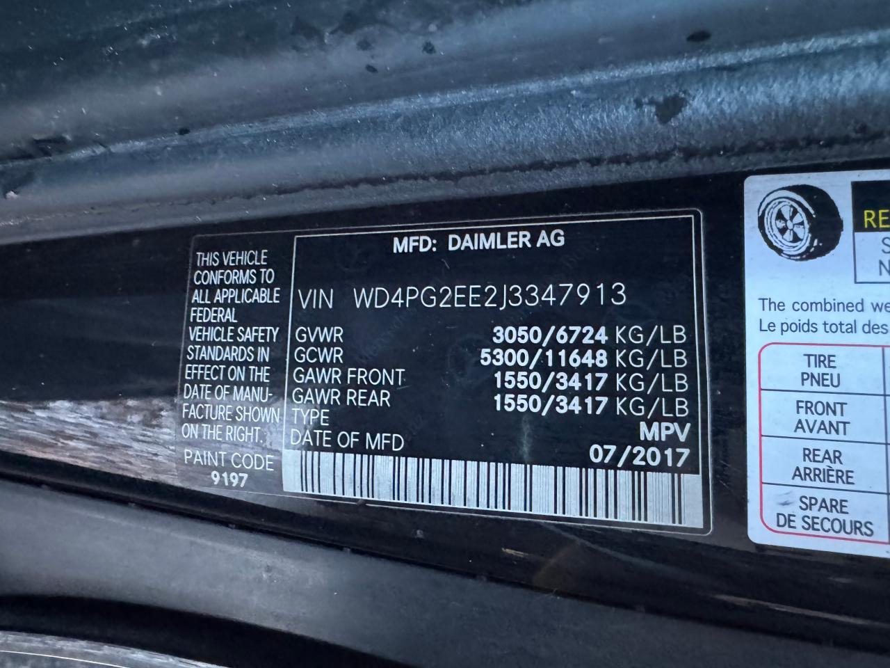 2018 Mercedes-Benz Metris vin: WD4PG2EE2J3347913