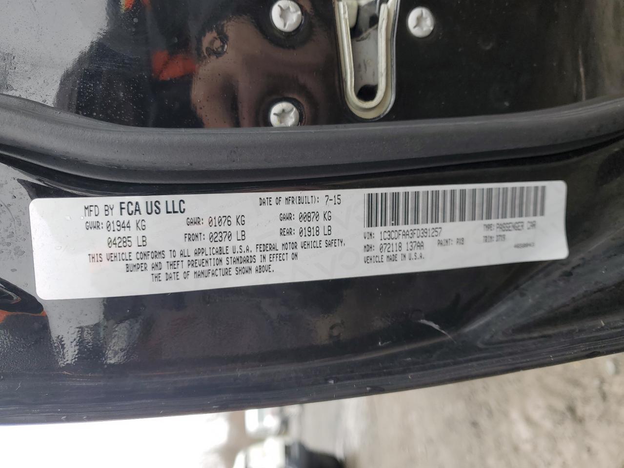 1C3CDFAA3FD391257 2015 Dodge Dart Se