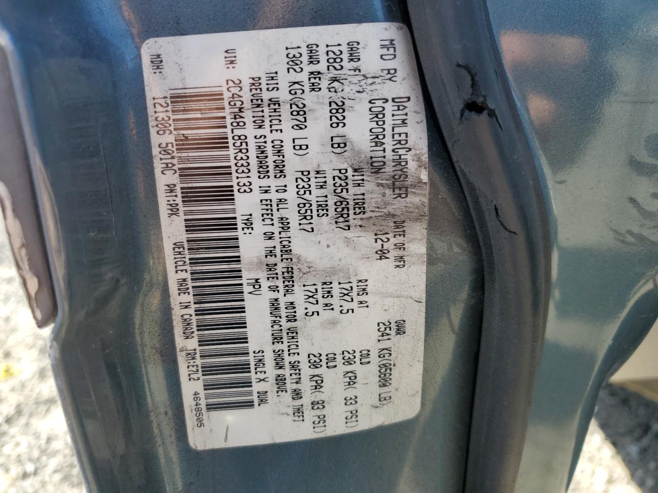 2C4GM48L85R333133 2005 Chrysler Pacifica