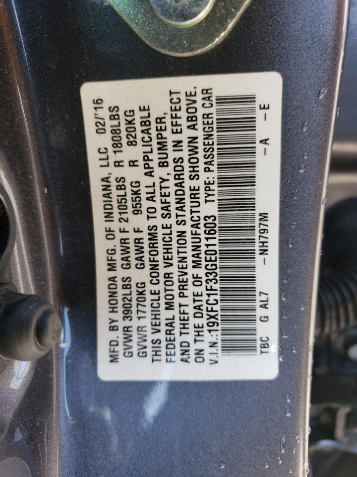 19XFC1F33GE011603 HONDA CIVIC 2016