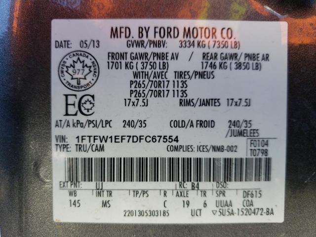 2013 Ford F150 Supercrew VIN: 1FTFW1EF7DFC67554 Lot: 47410514