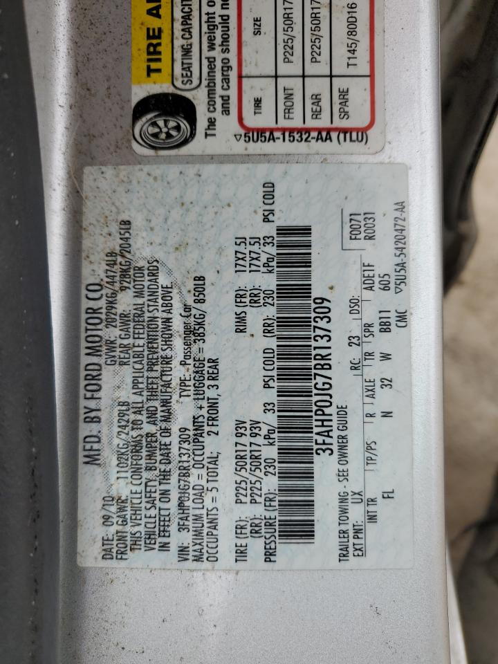 3FAHP0JG7BR137309 2011 Ford Fusion Sel