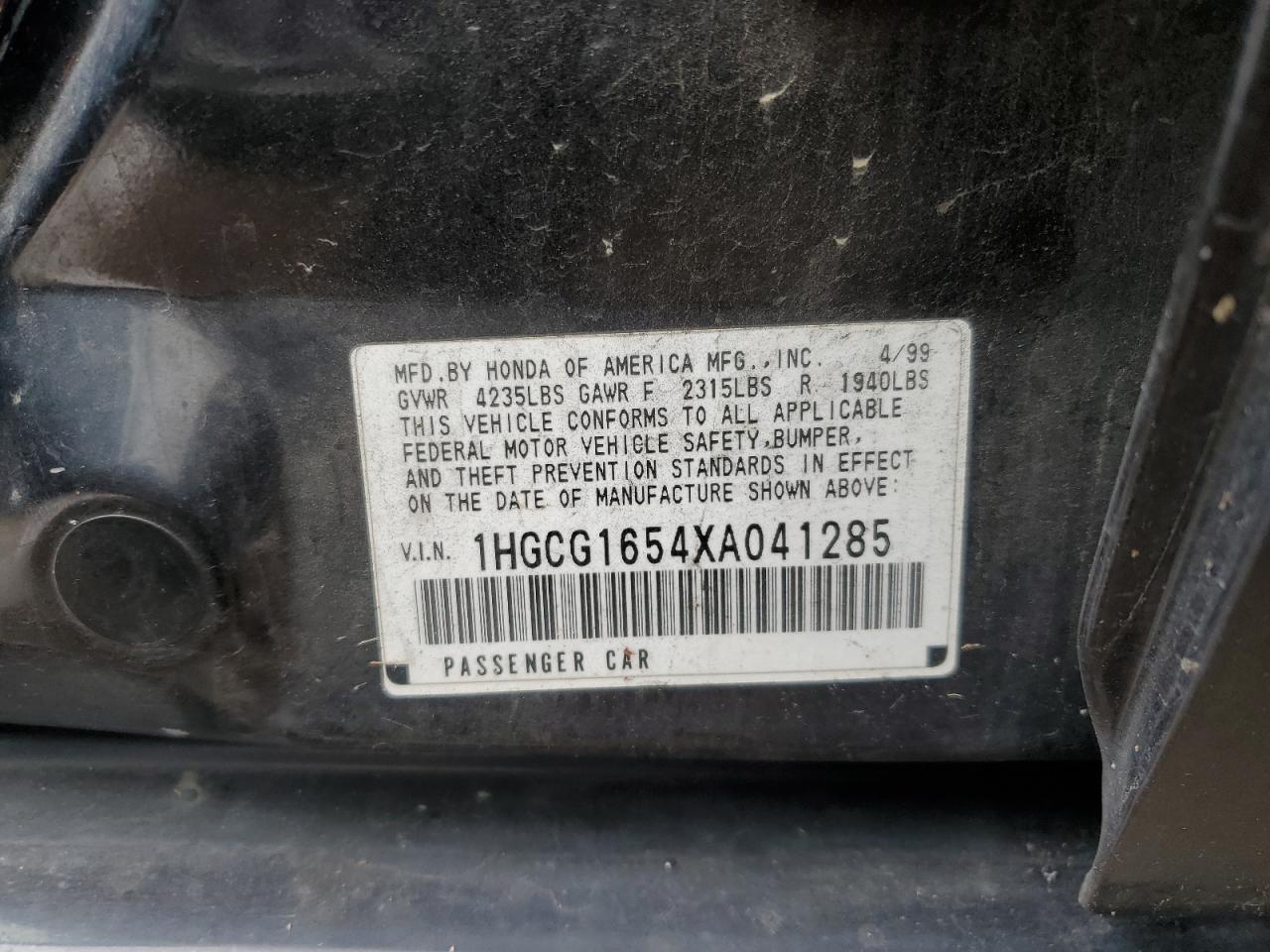 1HGCG1654XA041285 1999 Honda Accord Ex