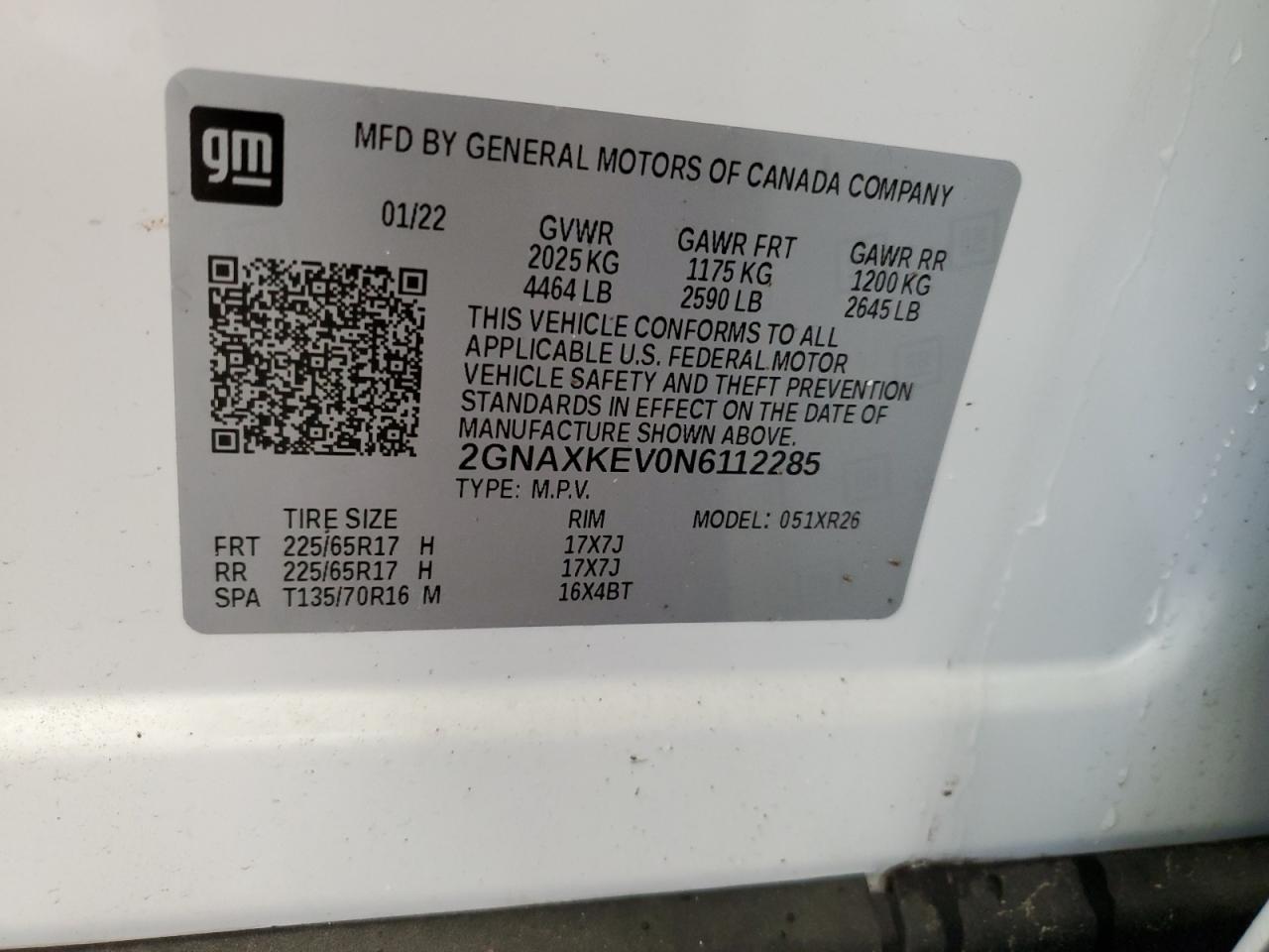 2GNAXKEV0N6112285 CHEVROLET EQUINOX 2022