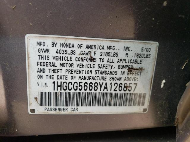2000 Honda Accord Ex VIN: 1HGCG5668YA126857 Lot: 47725864