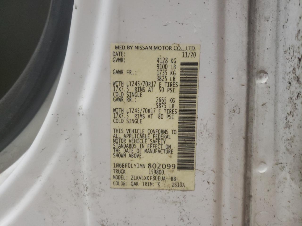 1N6BF0LY1MN802099 NISSAN NV 2021