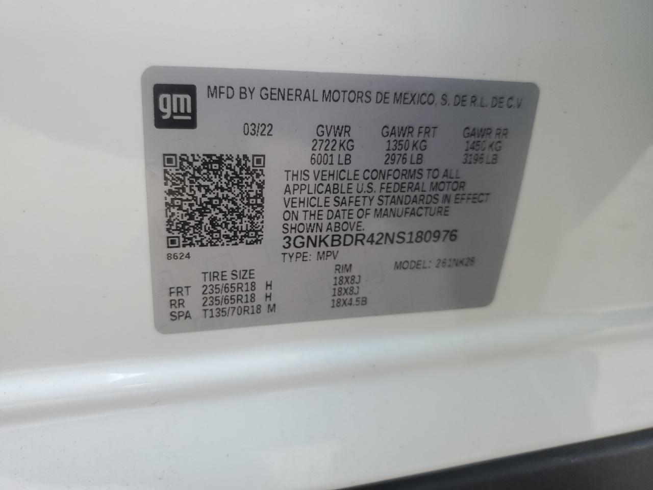 3GNKBDR42NS180976 2022 Chevrolet Blazer 3Lt