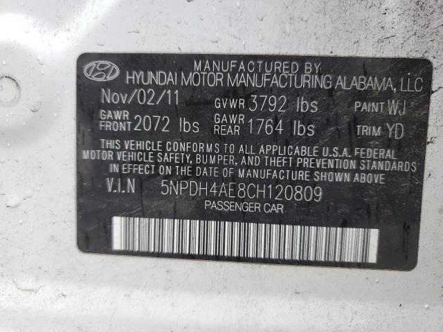 2012 Hyundai Elantra Gls VIN: 5NPDH4AE8CH120809 Lot: 48073954