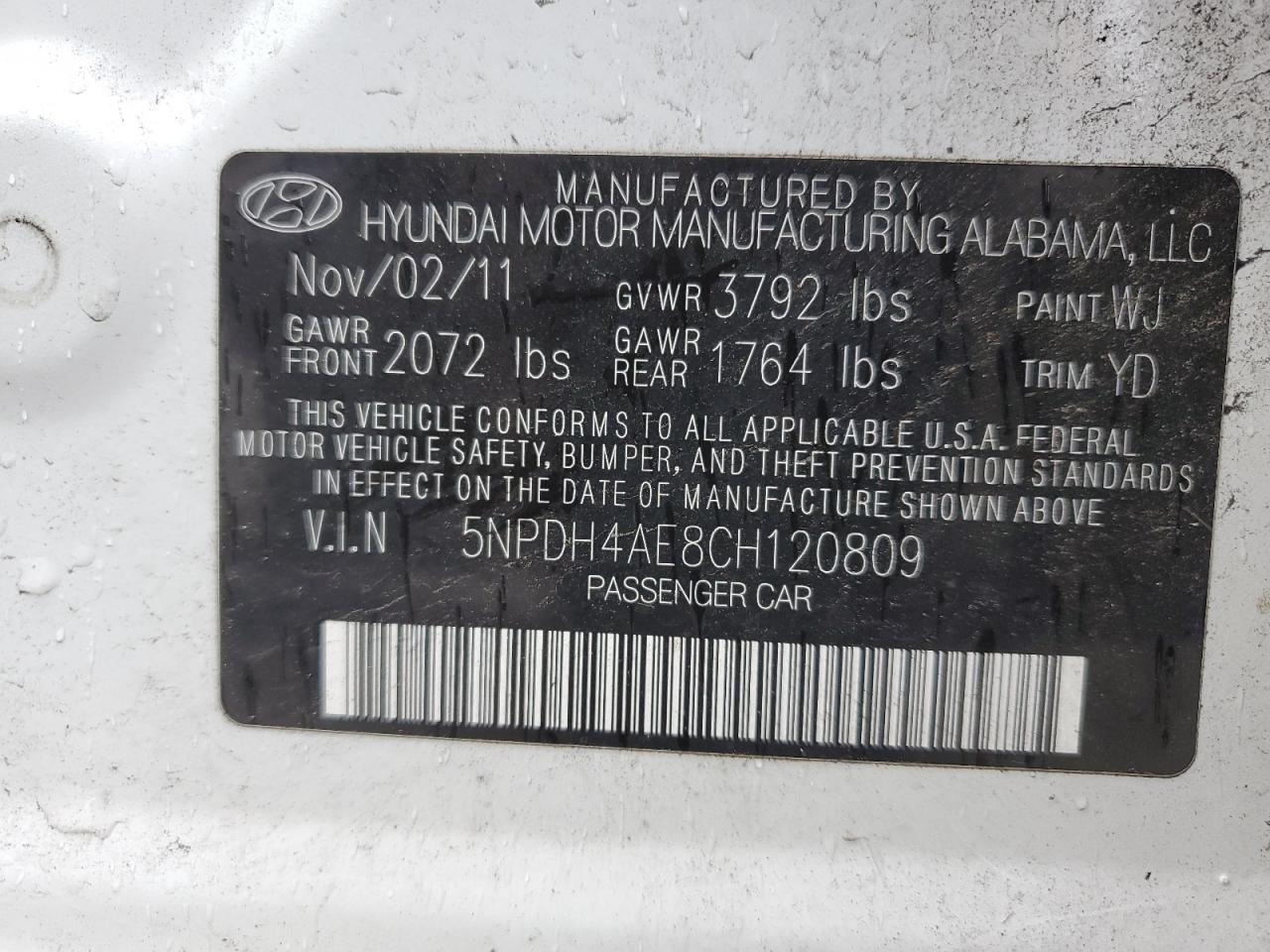 5NPDH4AE8CH120809 2012 Hyundai Elantra Gls