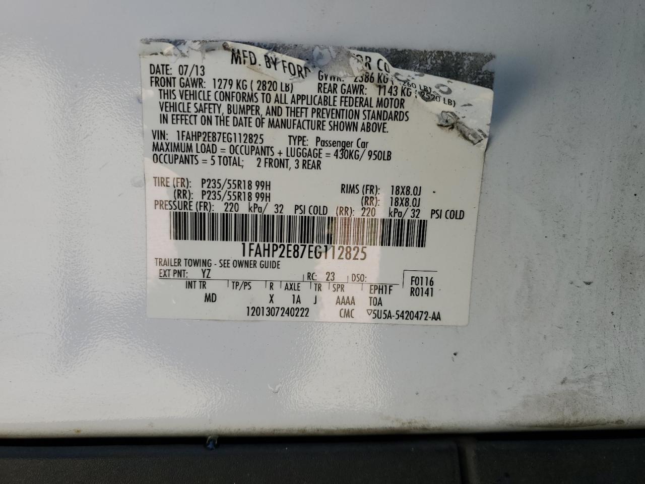 1FAHP2E87EG112825 2014 Ford Taurus Sel